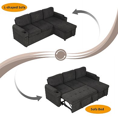 Trikiousd 83.5" L-Shaped Sleeper Sofa with Storage USB Ports and Cup Holders