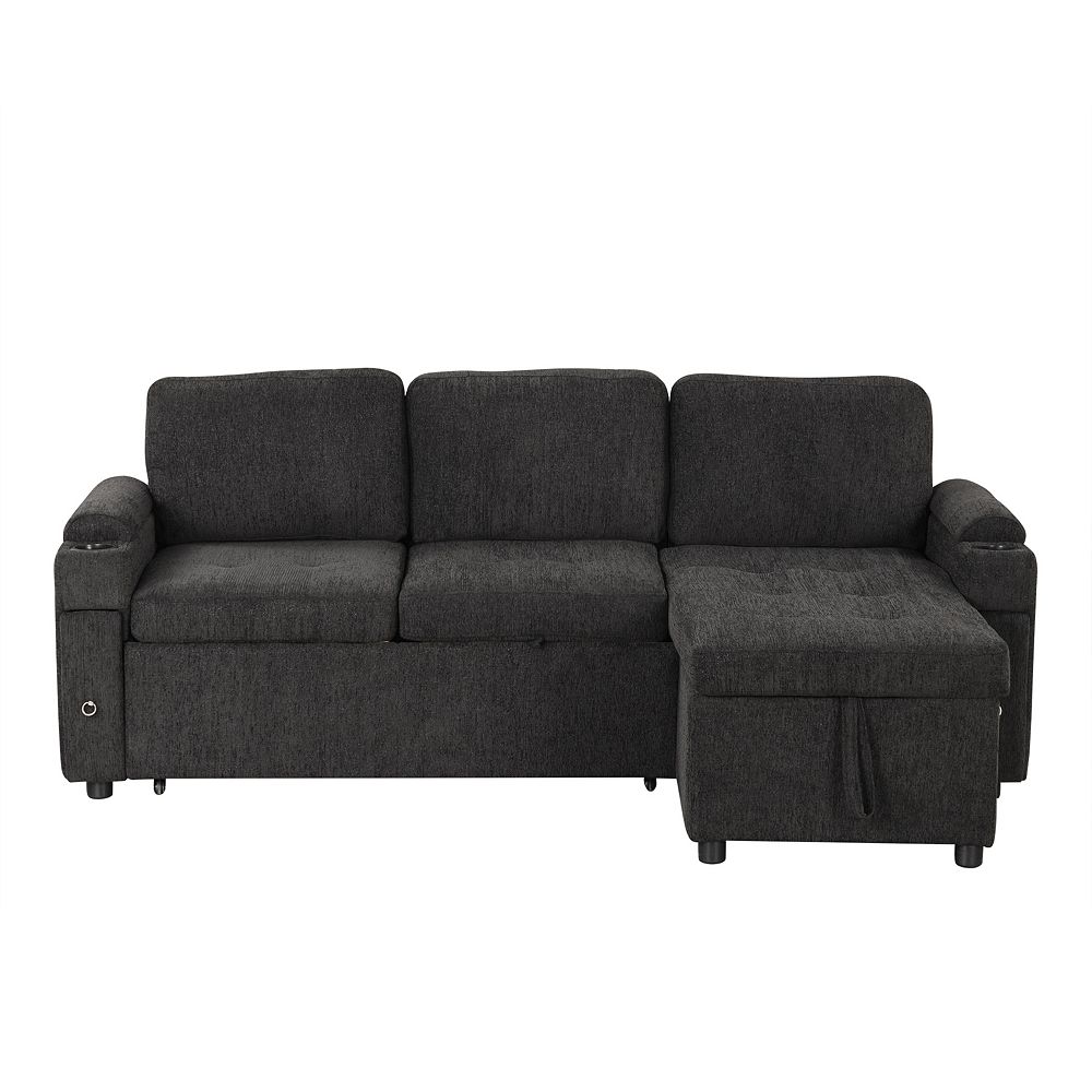Trikiousd 83.5" L-Shaped Sleeper Sofa with Storage USB Ports and Cup ...