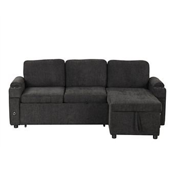 Trikiousd 83.5" L-Shaped Sleeper Sofa with Storage USB Ports and Cup Holders