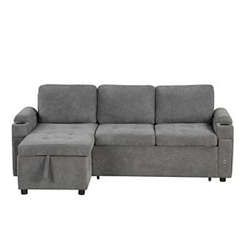 Trikiousd 83.5" L-Shaped Sleeper Sofa with Storage USB Ports and Cup Holders