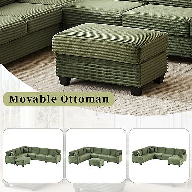 Trikiousd 125.2" Modular Sectional Sofa with Ottoman and Storage Pockets