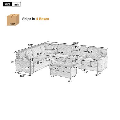 Trikiousd 125.2" Modular Sectional Sofa with Ottoman and Storage Pockets