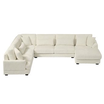 Trikiousd 129" U-Shaped Sectional Sofa with Chaise Corduroy Upholstery