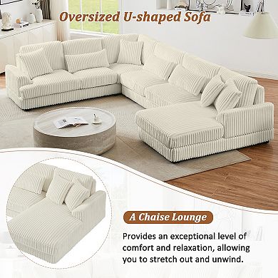 Trikiousd 129" U-Shaped Sectional Sofa with Chaise Corduroy Upholstery