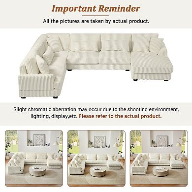 Trikiousd 129" U-Shaped Sectional Sofa with Chaise Corduroy Upholstery