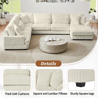 Trikiousd 129" U-Shaped Sectional Sofa with Chaise Corduroy Upholstery