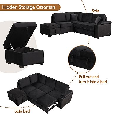 Trikiousd 84.75" Sleeper Sofa Bed with Storage Ottoman Pull-Out Couch