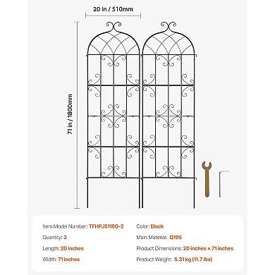 2 Pack 71x20 Inch Rustproof Metal Garden Trellis for Climbing Plants Support
