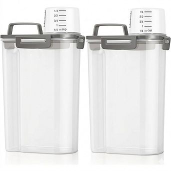 2-Pack 5 Lb Rice and Dry Food Storage Container with Pour Spout and Measuring Cup Gray