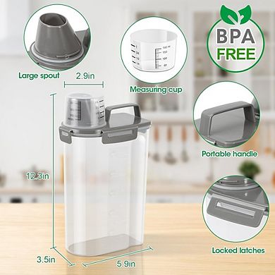 2-Pack 5 Lb Rice and Dry Food Storage Container with Pour Spout and Measuring Cup Gray