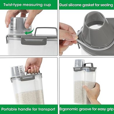 2-Pack 5 Lb Rice and Dry Food Storage Container with Pour Spout and Measuring Cup Gray