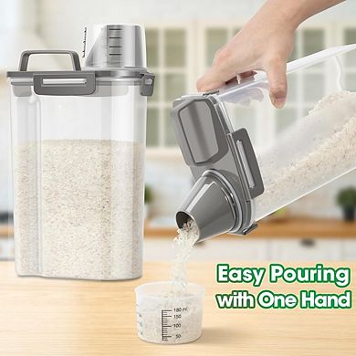 2-Pack 5 Lb Rice and Dry Food Storage Container with Pour Spout and Measuring Cup Gray