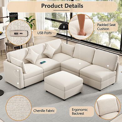Trikiousd 86.6" Modular Sectional Sofa with Ottoman and USB Ports