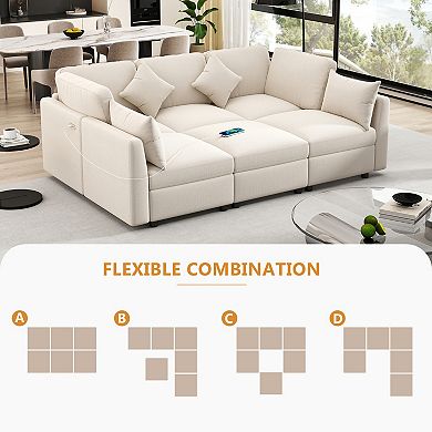 Trikiousd 86.6" Modular Sectional Sofa with Ottoman and USB Ports