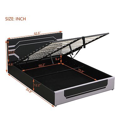 Trikiousd Gaming Bed Frame with Hydraulic Storage and Upholstered Headboard