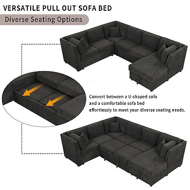 Trikiousd 108.6" U-Shaped Sectional Sofa Bed with Storage Chaise and USB Ports