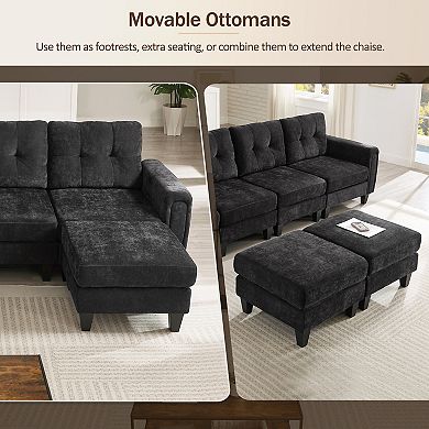 Trikiousd 115" Modular Sectional Sofa with Ottomans USB Ports and Side Tables