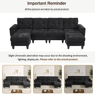 Trikiousd 115" Modular Sectional Sofa with Ottomans USB Ports and Side Tables