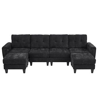 Trikiousd 115" Modular Sectional Sofa with Ottomans USB Ports and Side Tables