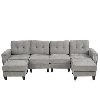 Trikiousd 115" Modular Sectional Sofa with Ottomans USB Ports and Side Tables