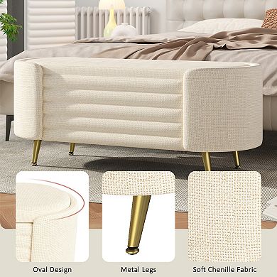 Trikiousd Modern Oval Storage Ottoman Bench Chenille Upholstered with Metal Legs
