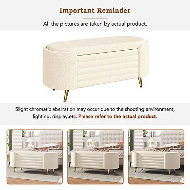 Trikiousd Modern Oval Storage Ottoman Bench Chenille Upholstered with Metal Legs