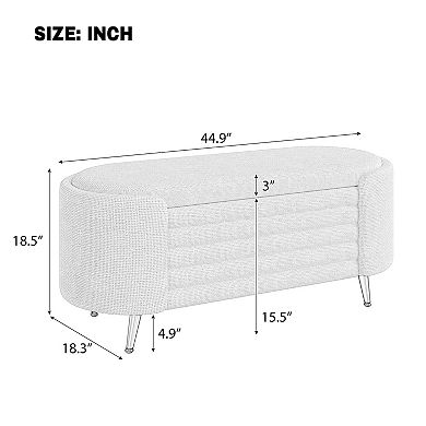 Trikiousd Modern Oval Storage Ottoman Bench Chenille Upholstered with Metal Legs