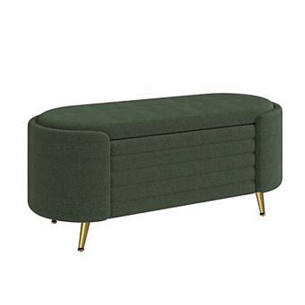 Trikiousd Modern Oval Storage Ottoman Bench Chenille Upholstered with Metal Legs
