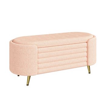 Trikiousd Modern Oval Storage Ottoman Bench Chenille Upholstered with Metal Legs