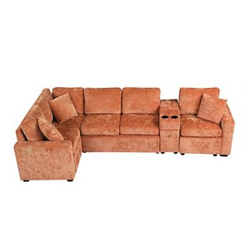 Trikiousd 120.5" Modular Sectional Sofa Bed with Storage and Cup Holders