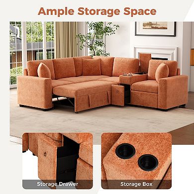 Trikiousd 120.5" Modular Sectional Sofa Bed with Storage and Cup Holders