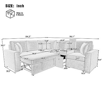 Trikiousd 120.5" Modular Sectional Sofa Bed with Storage and Cup Holders