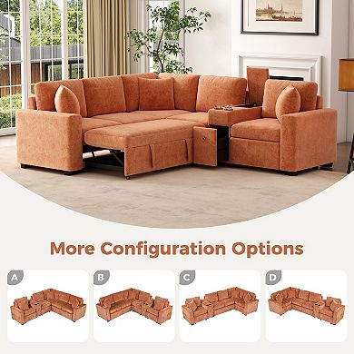 Trikiousd 120.5" Modular Sectional Sofa Bed with Storage and Cup Holders