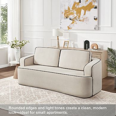 Trikiousd Modern Compact Loveseat Sofa with Rounded Design and Integrated Armrests