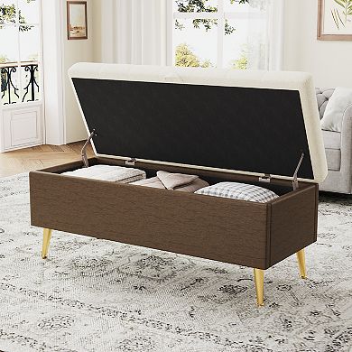 Trikiousd Bouclé Storage Ottoman Bench Tufted Upholstered with Hinged Lid