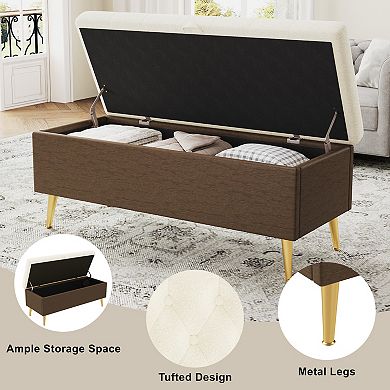Trikiousd Bouclé Storage Ottoman Bench Tufted Upholstered with Hinged Lid