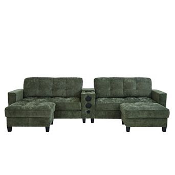 Trikiousd 126" U-Shaped Sectional Sofa with LED Lights, Bluetooth Speakers and Storage Ottomans
