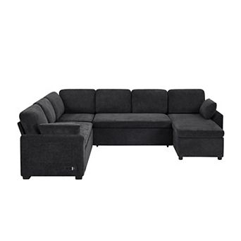 Trikiousd 111" Convertible Sectional Sofa Bed with Reversible Chaise and USB Ports