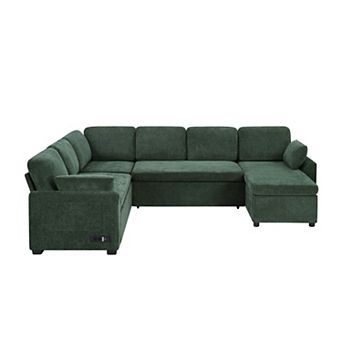 Trikiousd 111" Convertible Sectional Sofa Bed with Reversible Chaise and USB Ports