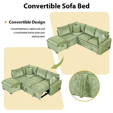 Trikiousd 82.67" L-Shaped Sleeper Sofa with Storage Ottoman and USB Ports