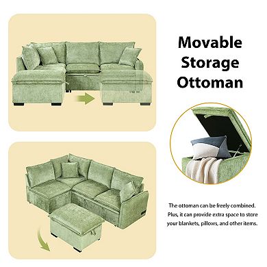 Trikiousd 82.67" L-Shaped Sleeper Sofa with Storage Ottoman and USB Ports