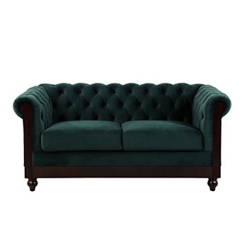 Trikiousd 59.44" Chesterfield Velvet Loveseat Sofa with Tufted Back and Rolled Arms