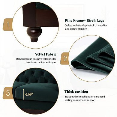 Trikiousd 59.44" Chesterfield Velvet Loveseat Sofa with Tufted Back and Rolled Arms