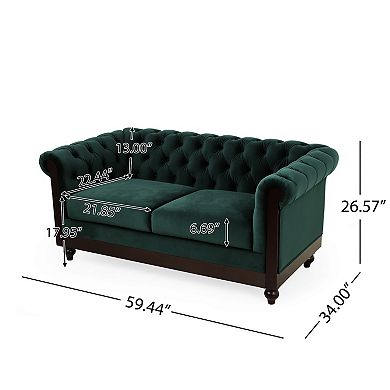 Trikiousd 59.44" Chesterfield Velvet Loveseat Sofa with Tufted Back and Rolled Arms
