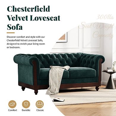 Trikiousd 59.44" Chesterfield Velvet Loveseat Sofa with Tufted Back and Rolled Arms