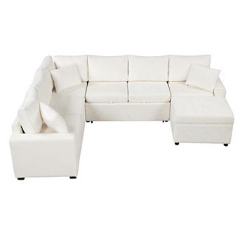 Trikiousd 112.2" Sectional Sofa Bed with Storage Ottoman and USB Ports