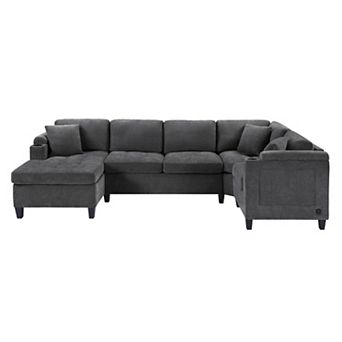 Trikiousd 115.7" U-Shaped Sectional Sofa with Storage Cup Holders and USB Ports