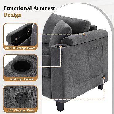 Trikiousd 115.7" U-Shaped Sectional Sofa with Storage Cup Holders and USB Ports