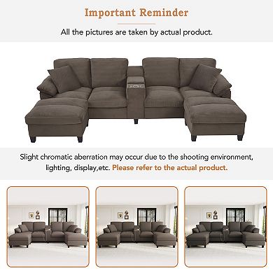 Trikiousd 116.9" U-Shaped Sectional Sofa with Storage Ottomans and USB Ports