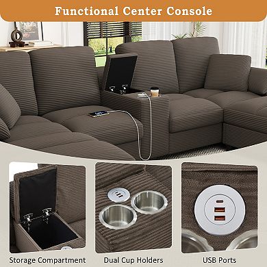 Trikiousd 116.9" U-Shaped Sectional Sofa with Storage Ottomans and USB Ports